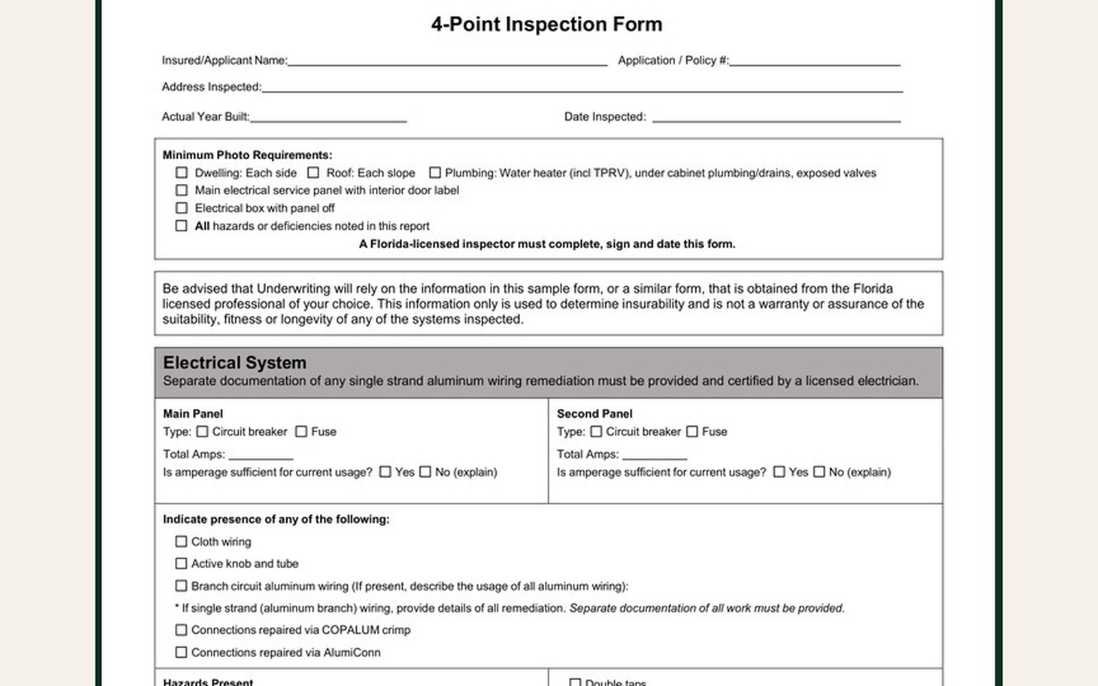 Citizens 4-point inspection form example
