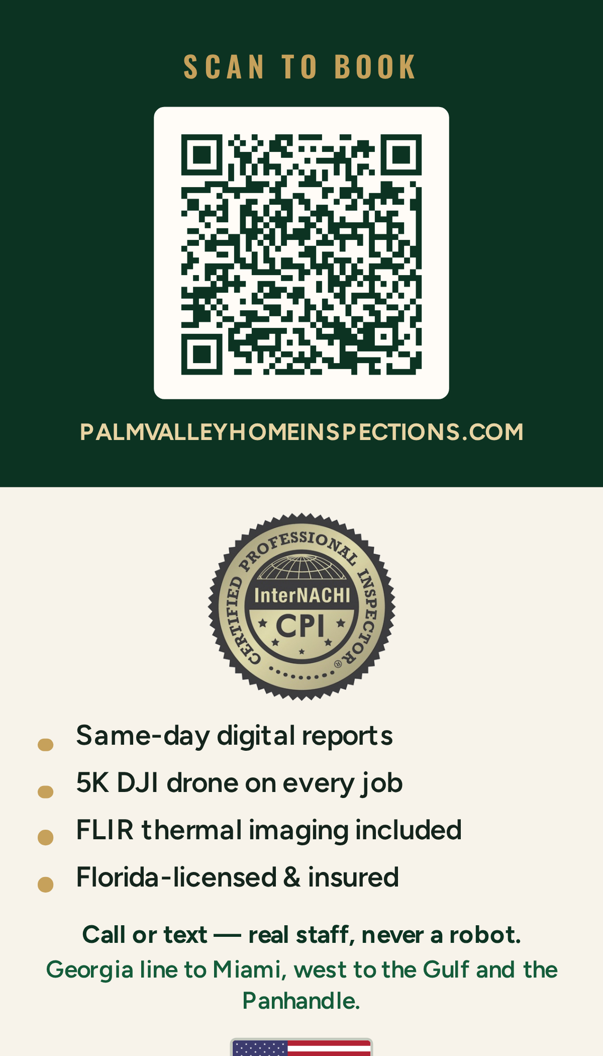 Back of the Palm Valley Home Inspections business card
